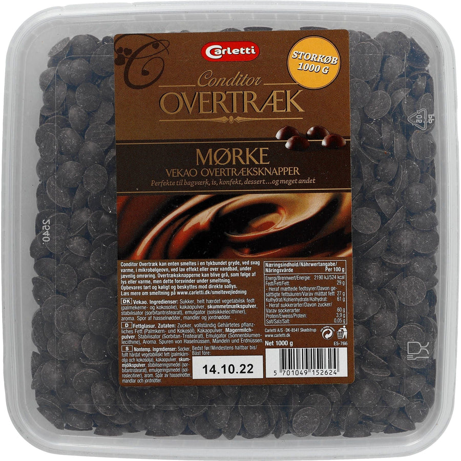 Carletti Conditor Overtræk – Dunkle Vekao-Überzugsknöpfe – Perfekt für Eis, Dessert oder zum Backen – Mørke Vekao Overtræksknapper 1kg - AllSpirits