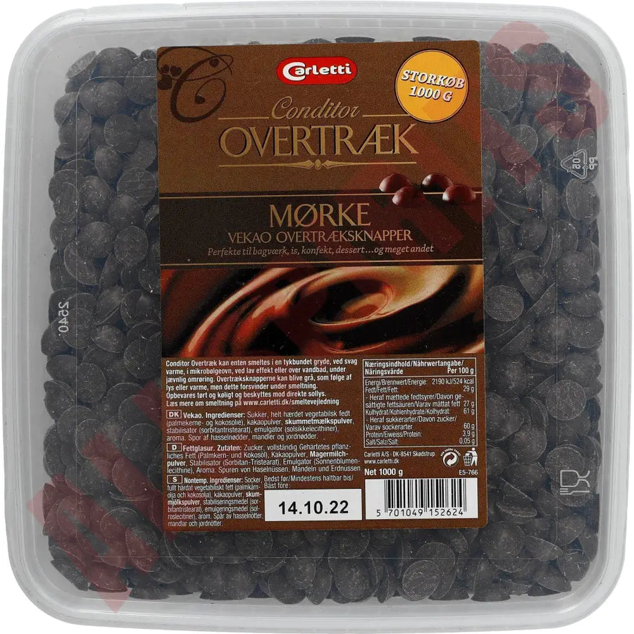 Carletti Conditor Overtræk – Dunkle Vekao-Überzugsknöpfe – Perfekt für Eis, Dessert oder zum Backen – Mørke Vekao Overtræksknapper 1kg - AllSpirits