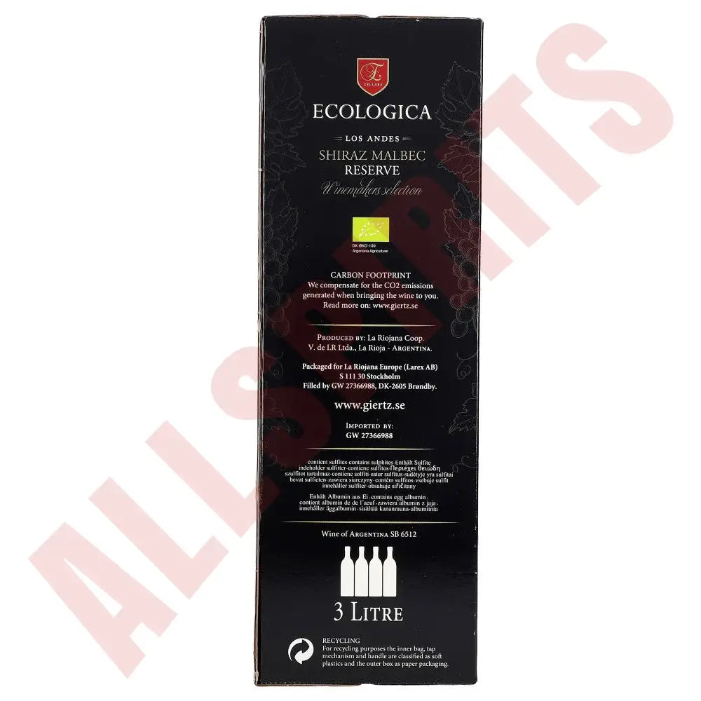 Ecologica Shiraz&Malbec Reserve 12,5% 3 ltr. - AllSpirits