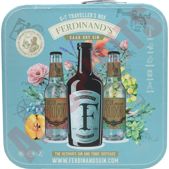 Ferdinand’s G&T Suitcase mit 2 Fl. Tonic Water (DR. POLIDORI Dry Tonic + Cucumber Tonic) 0,9l 44% - AllSpirits