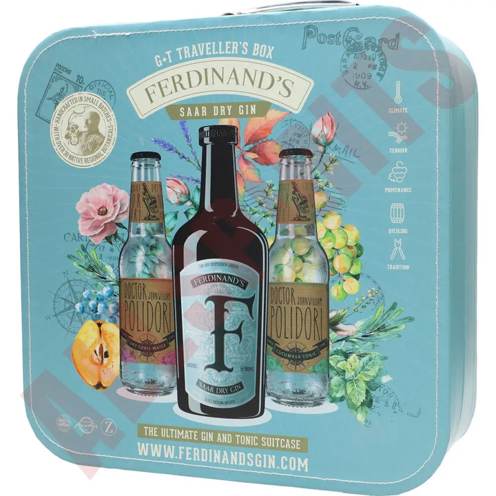 Ferdinand’s G&T Suitcase mit 2 Fl. Tonic Water (DR. POLIDORI Dry Tonic + Cucumber Tonic) 0,9l 44% - AllSpirits