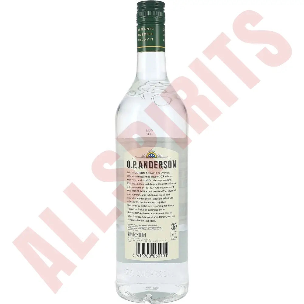 O.P. Anderson Akvavit Klar 40% 1 ltr. - AllSpirits