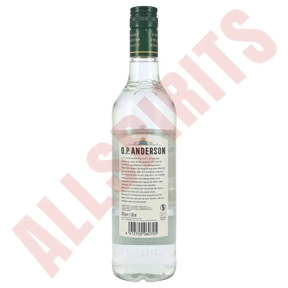 O.P. Anderson Klar Ekologisk Aquavit 40% 0,7 ltr. - AllSpirits