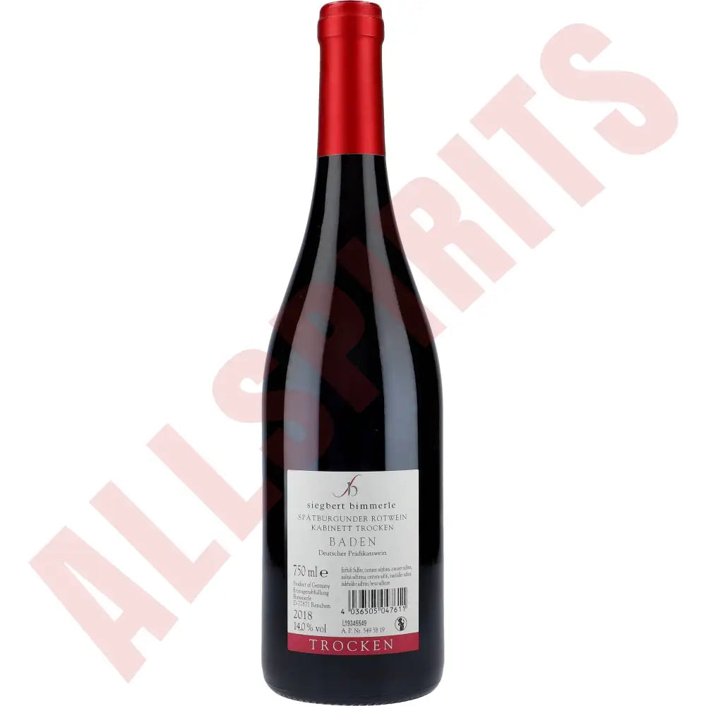 Siegbert Bimmerle Spätburgunder Kabinett Trockent 14% 0,75 ltr. - AllSpirits