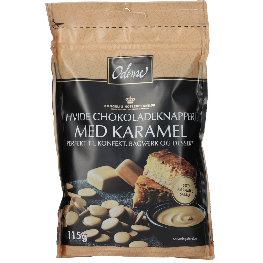 Odense Hvid Chokoladeknapper med Karamel 115g - AllSpirits