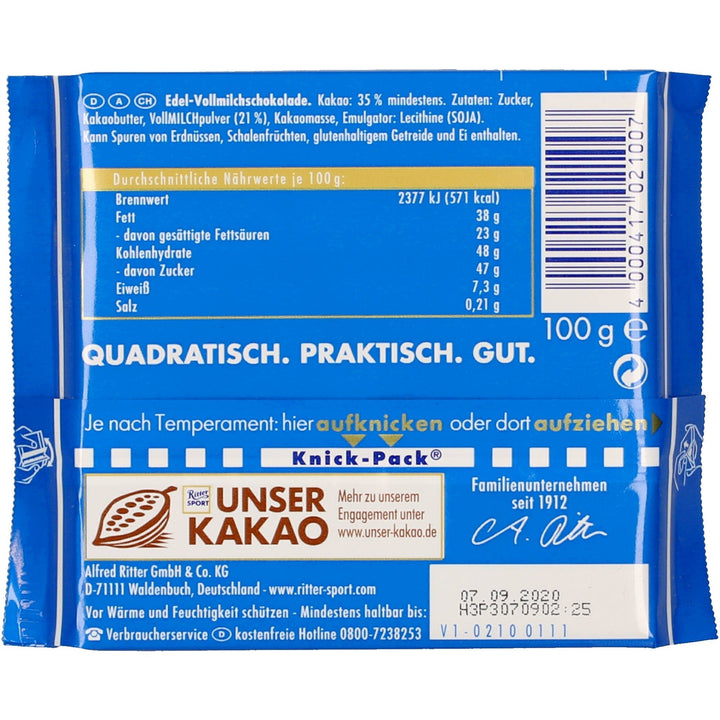 Ritter Sport Schokolade Edel-Vollmich 35% Kakao 100g - AllSpirits