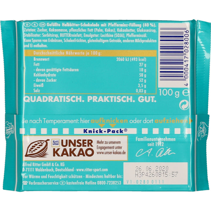 Ritter Sport Schokolade Pfefferminz 100g - AllSpirits